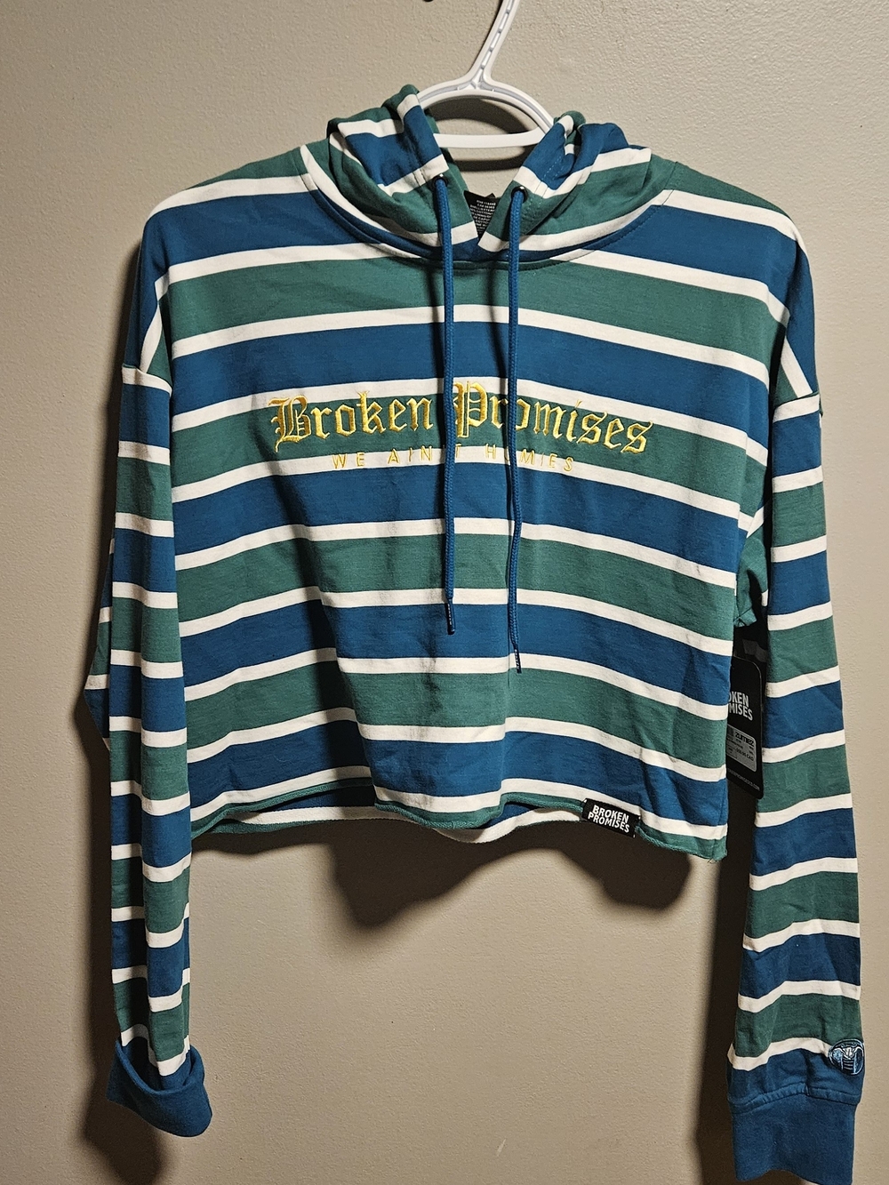 Womens' Blue & Green Stripe Cropped Hoodie